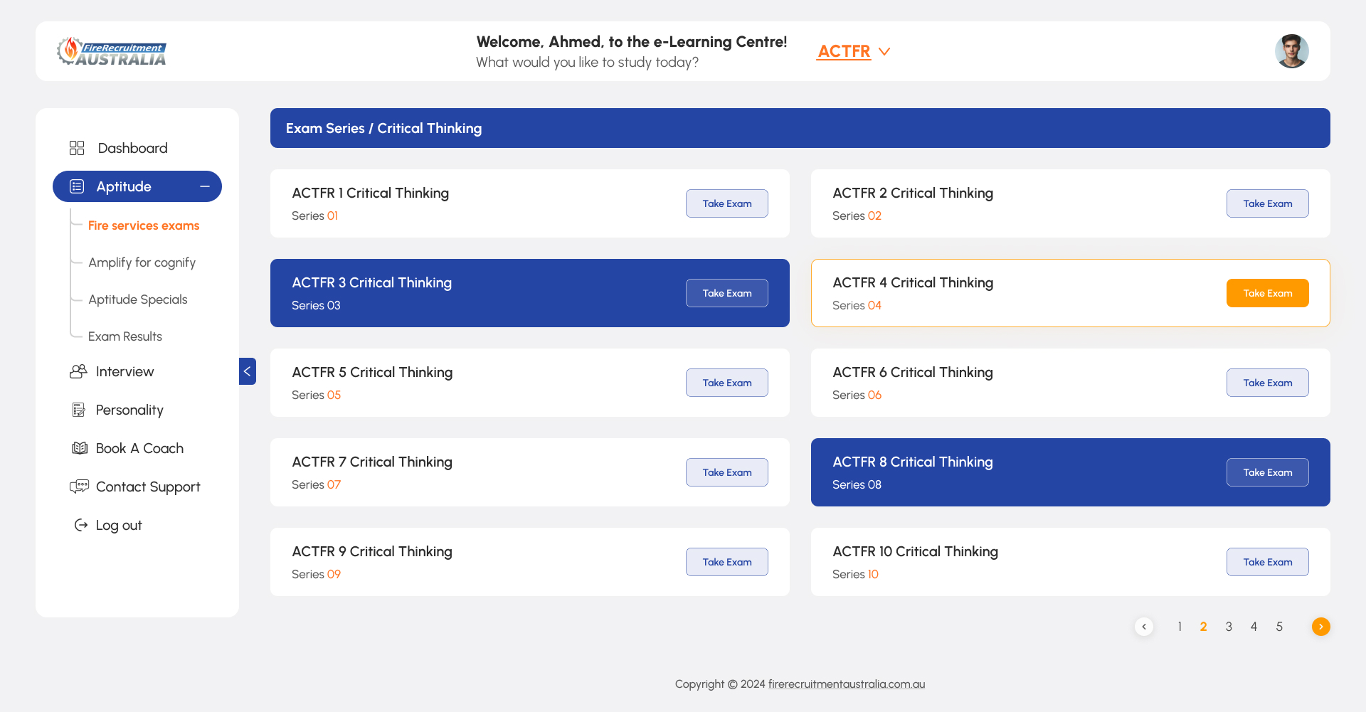 Exam Series List Page where user can start practice aptitude or psychometric exam — preview 2